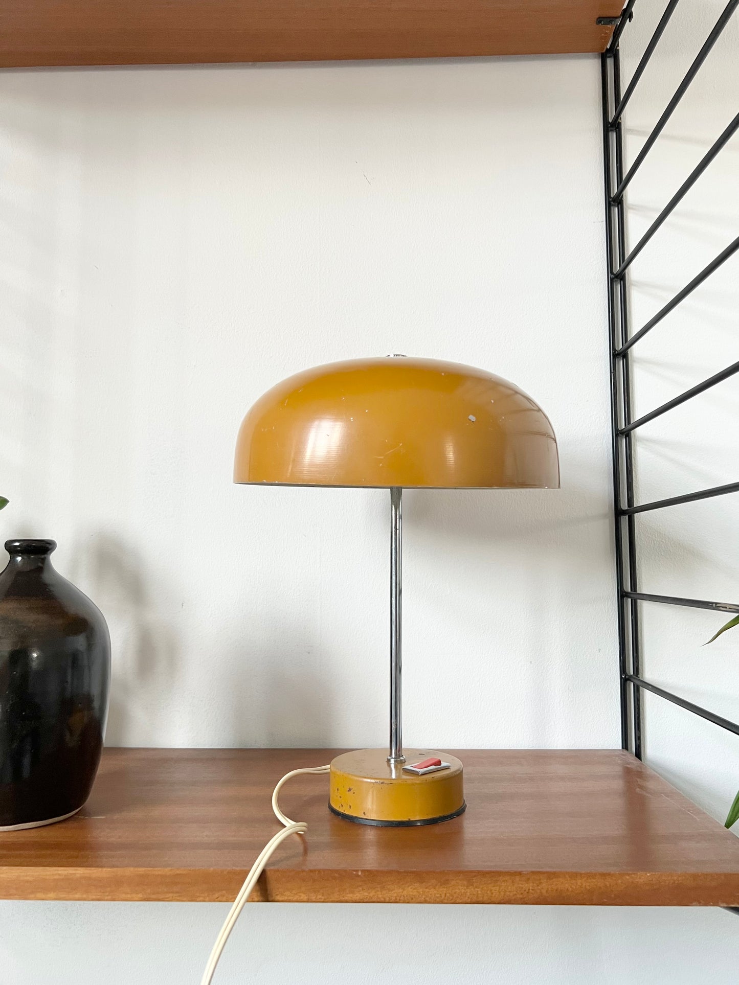 Mid Century Ochre & Silver Mushroom Lamp