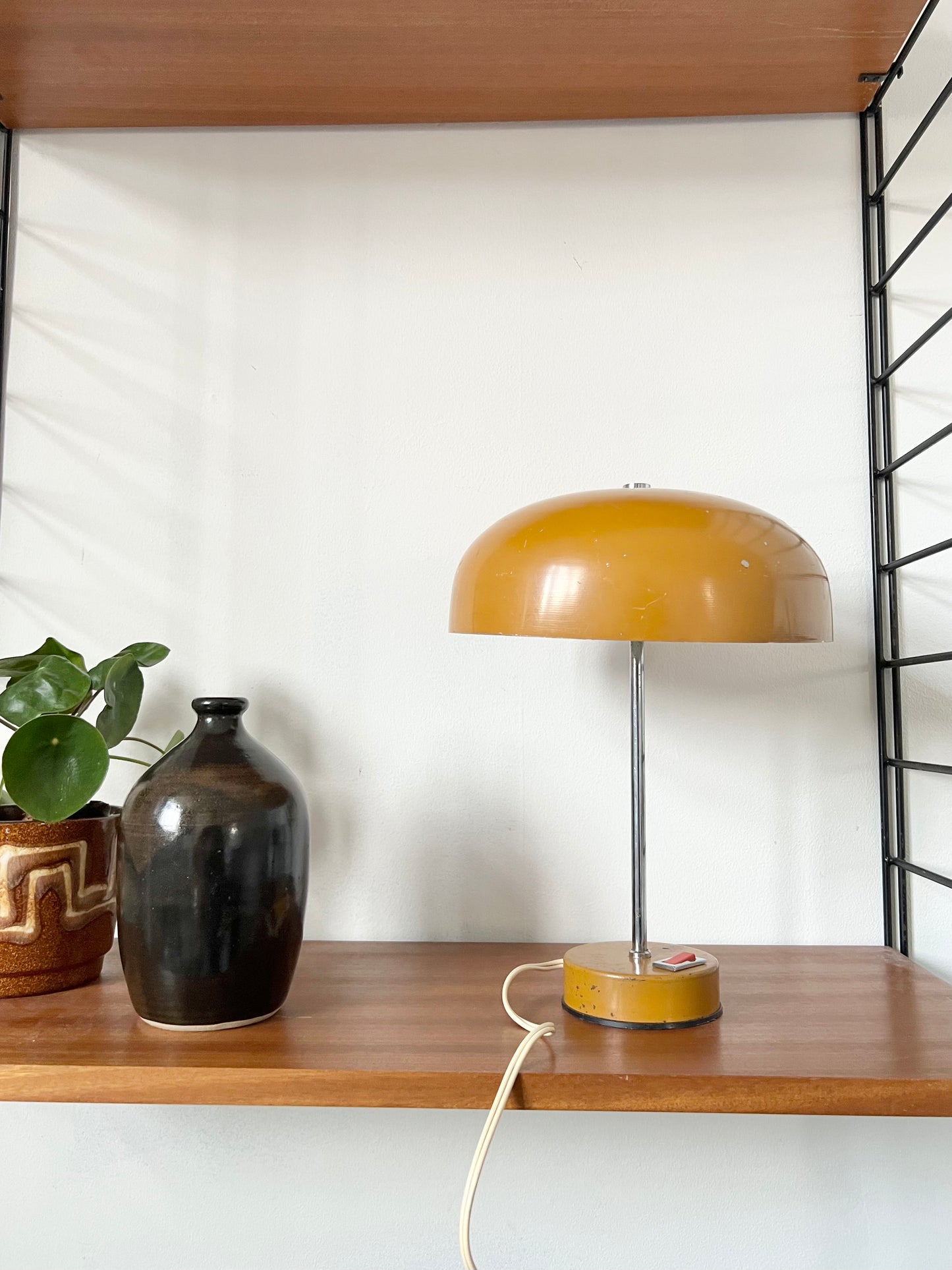 Mid Century Ochre & Silver Mushroom Lamp