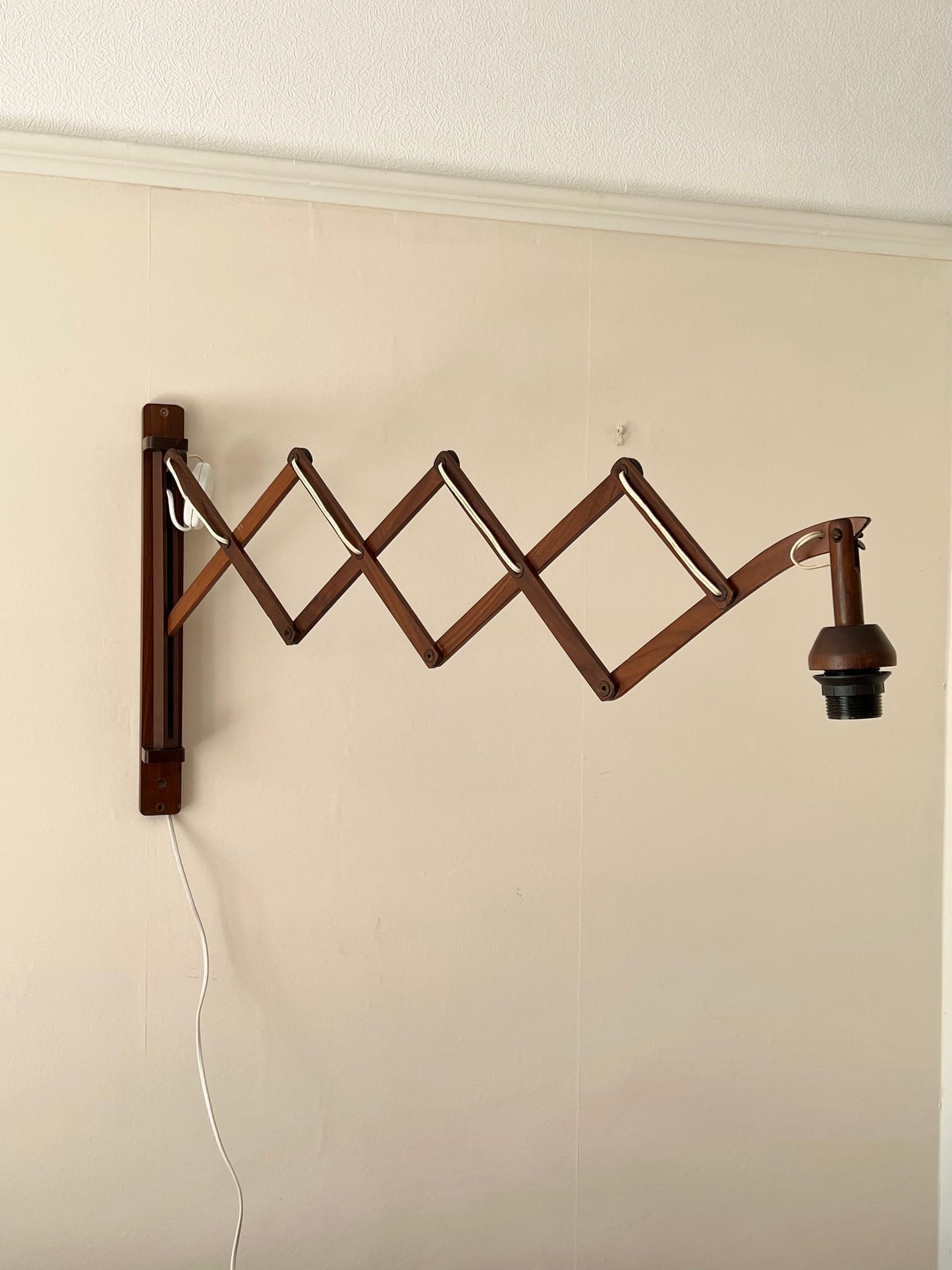 Mid Century XL Teak Scissor Wall Lamp