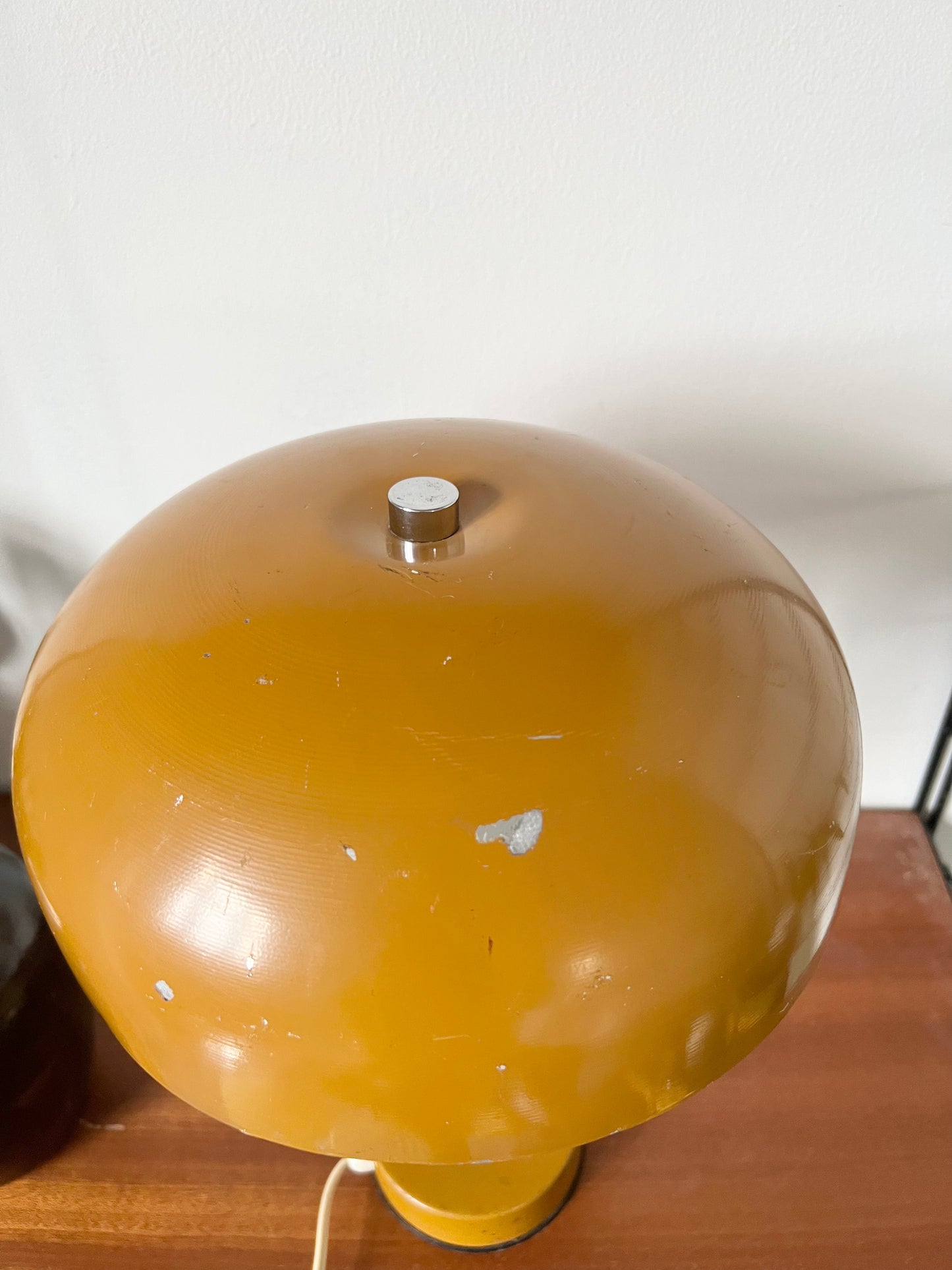 Mid Century Ochre & Silver Mushroom Lamp