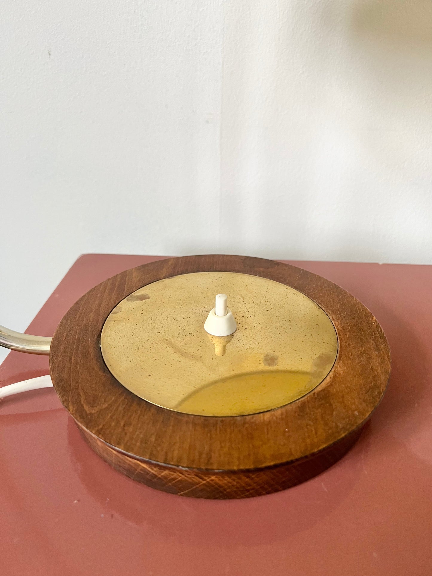 Mid century modern brass & teak table lamp