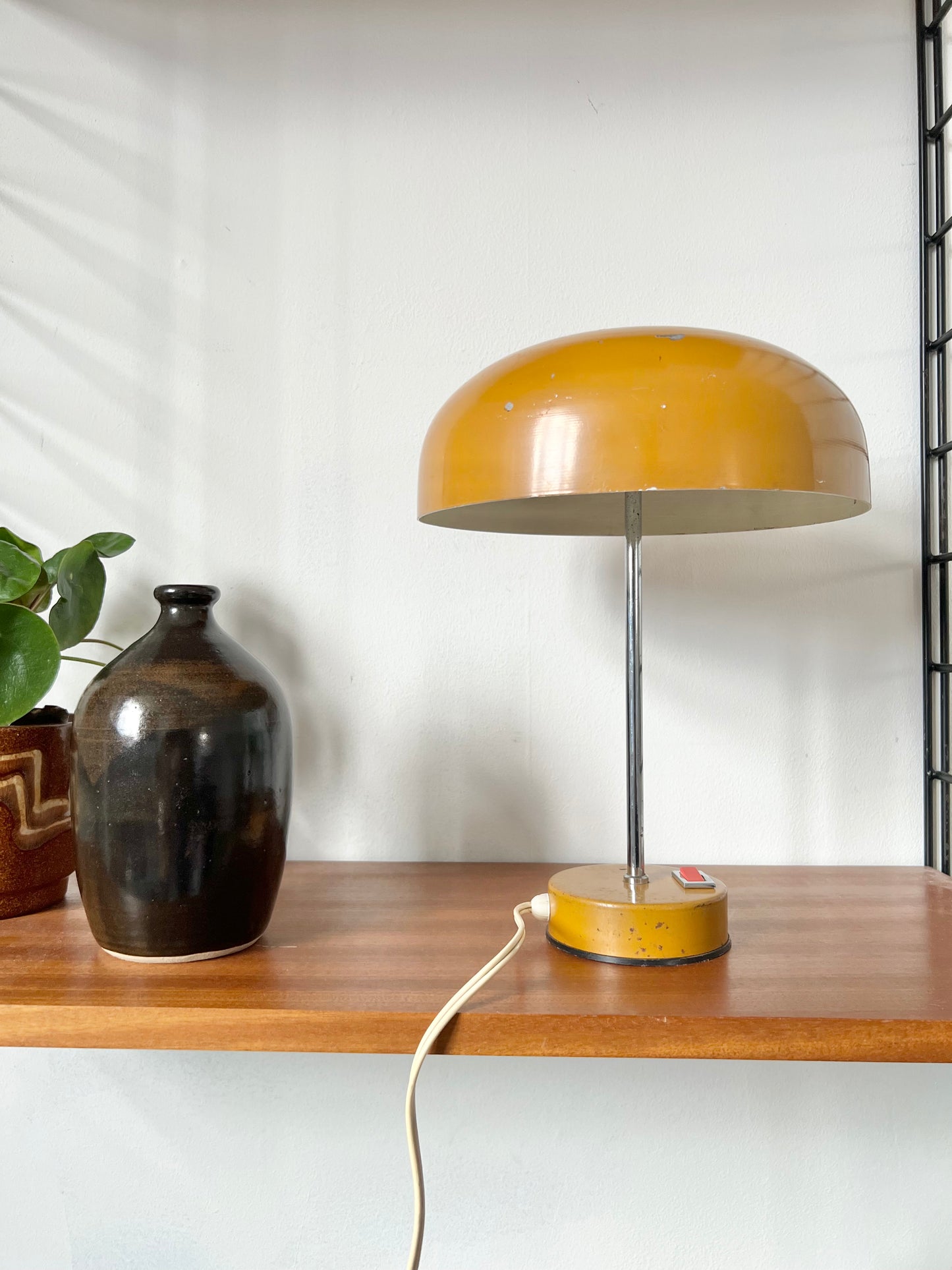 Mid Century Ochre & Silver Mushroom Lamp