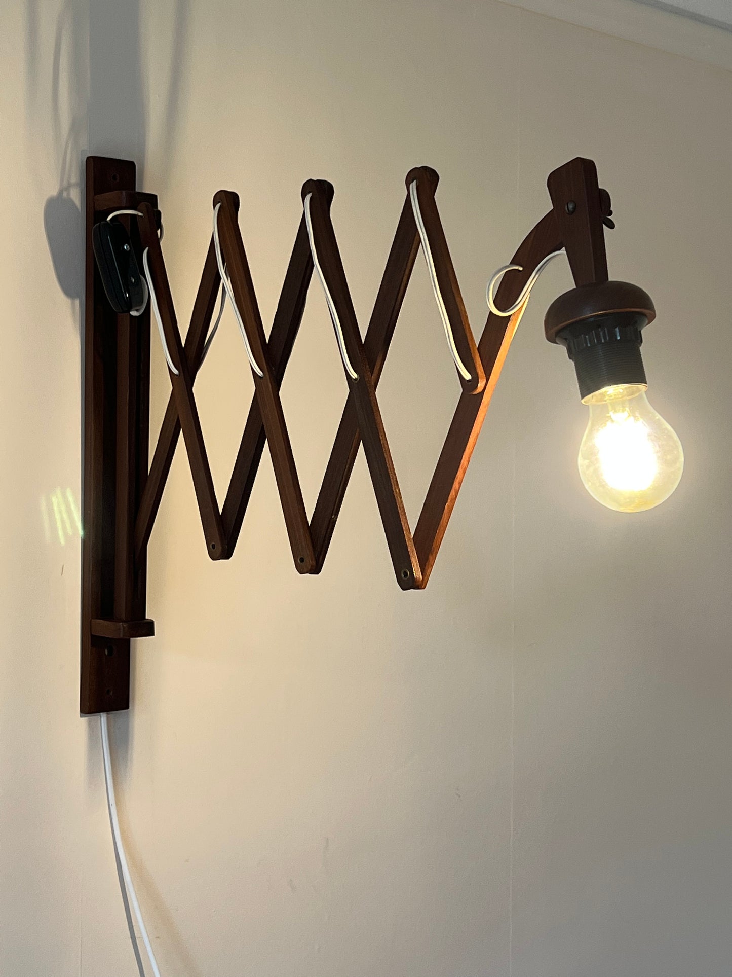 Mid Century XL Teak Scissor Wall Lamp