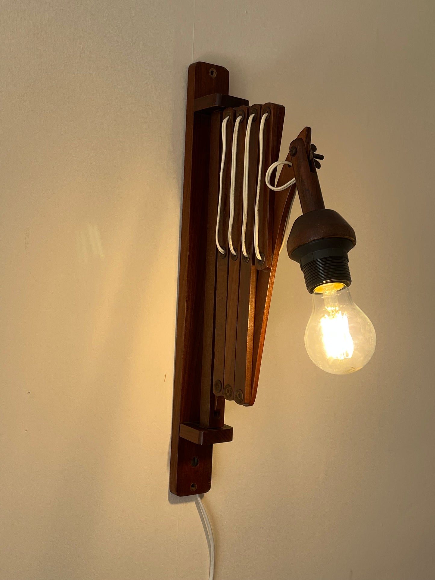 Mid Century XL Teak Scissor Wall Lamp