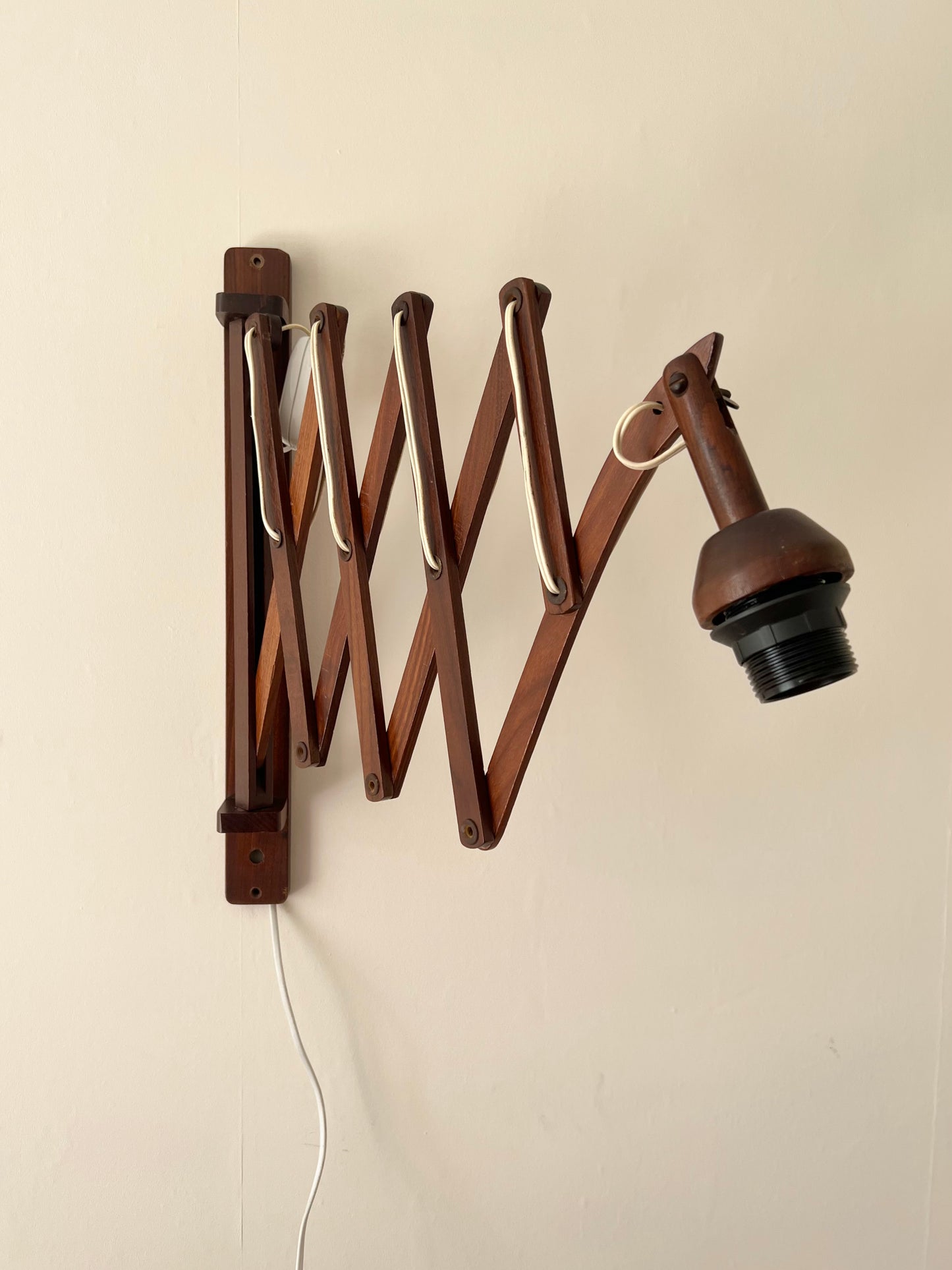 Mid Century XL Teak Scissor Wall Lamp