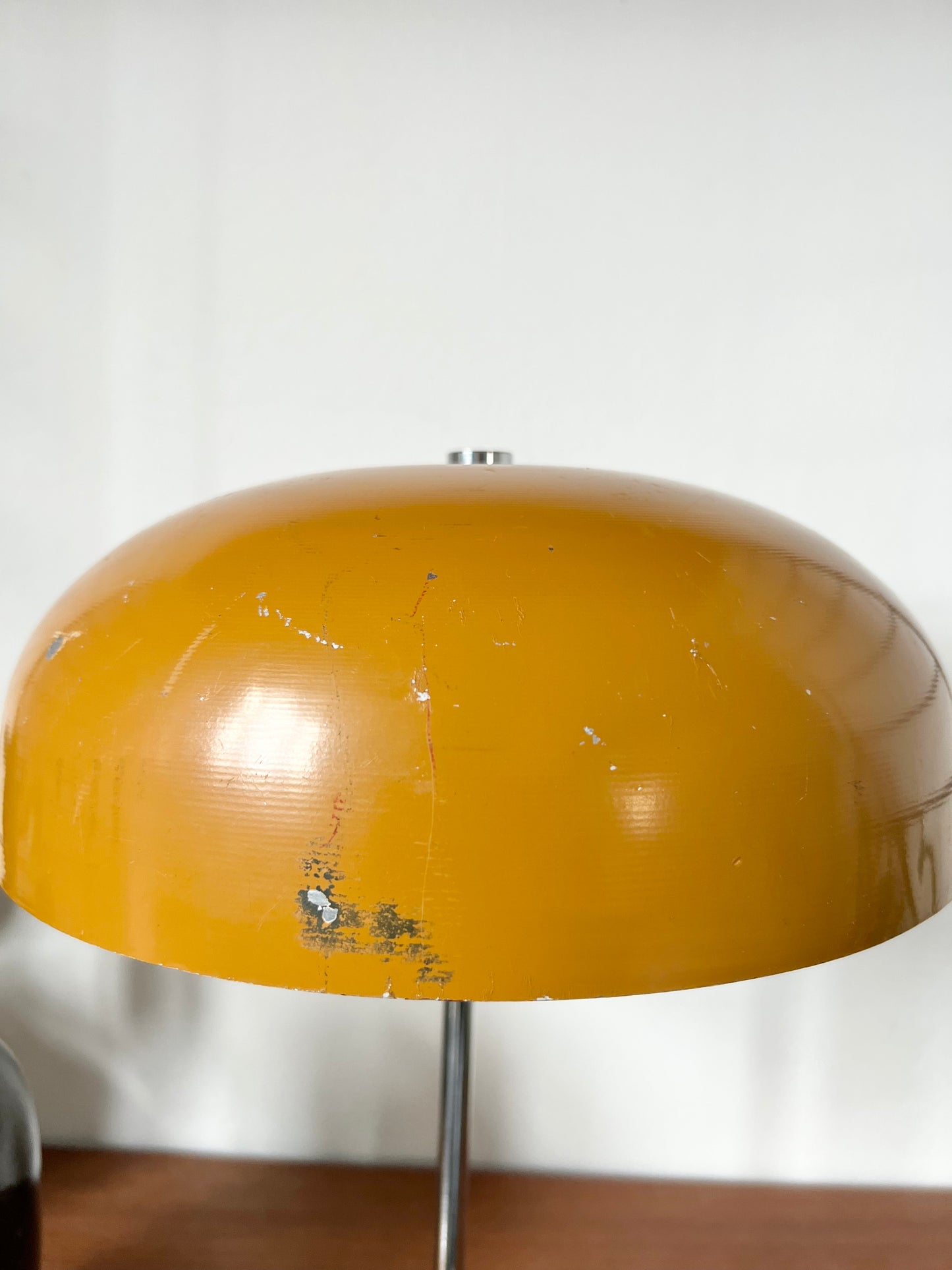 Mid Century Ochre & Silver Mushroom Lamp