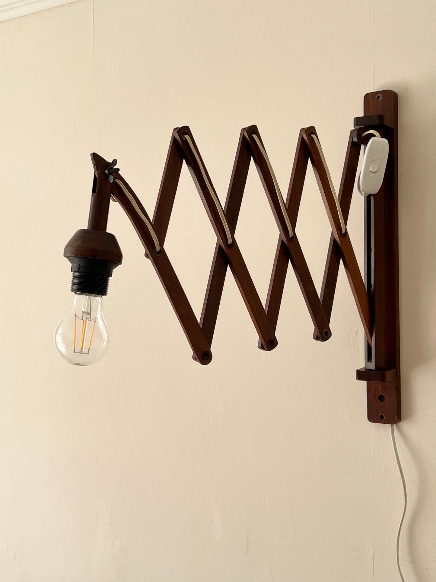 Mid Century XL Teak Scissor Wall Lamp