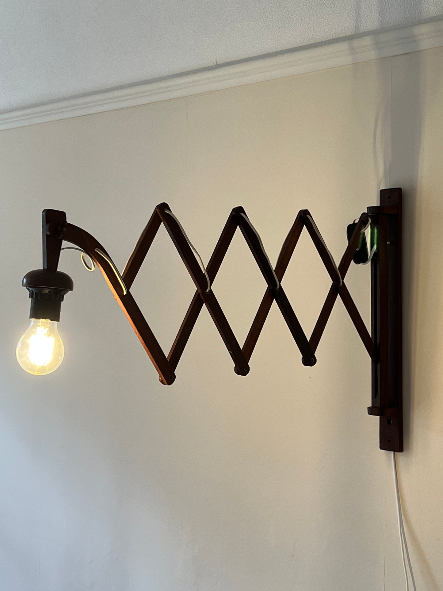 Mid Century XL Teak Scissor Wall Lamp