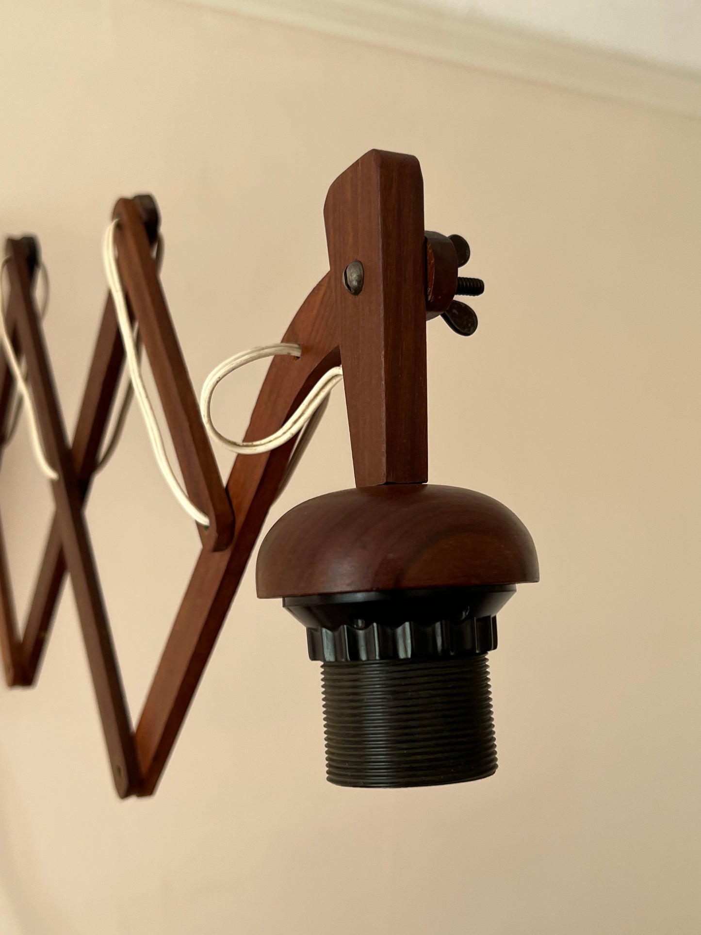 Mid Century XL Teak Scissor Wall Lamp