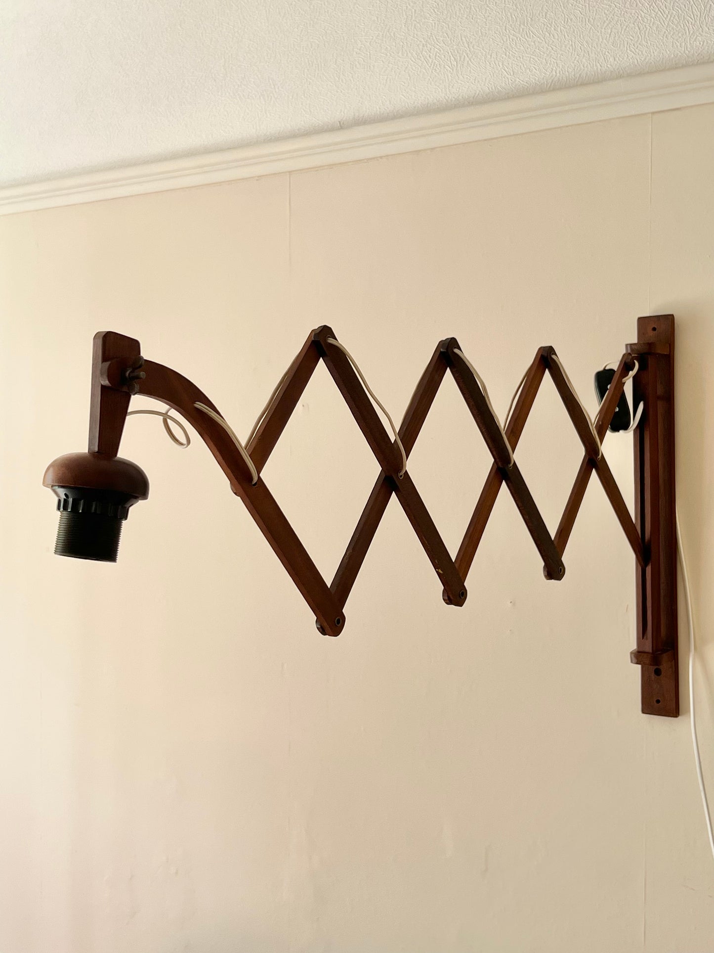 Mid Century XL Teak Scissor Wall Lamp