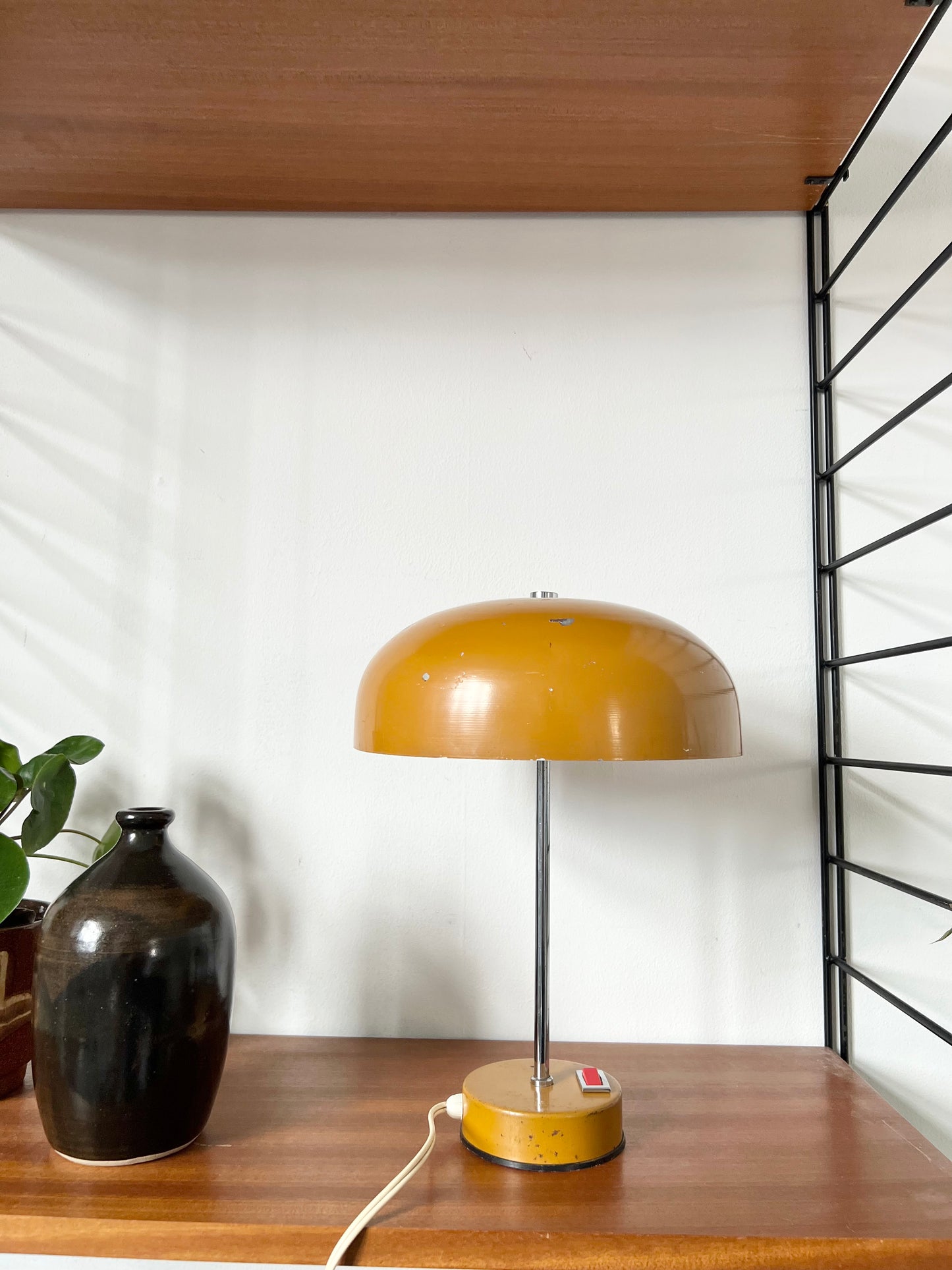 Mid Century Ochre & Silver Mushroom Lamp