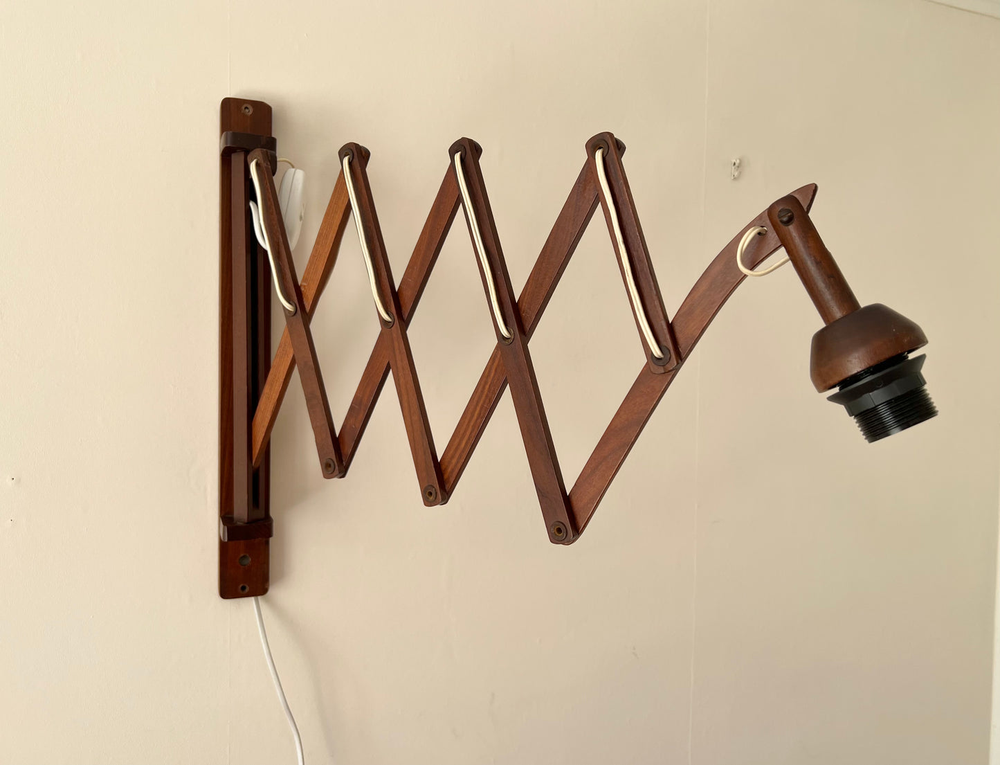 Mid Century XL Teak Scissor Wall Lamp