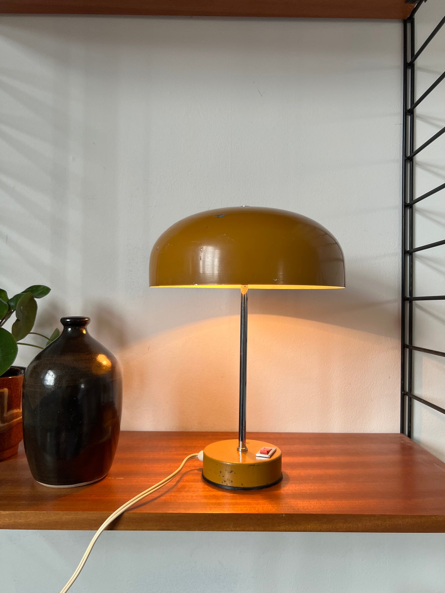 Mid Century Ochre & Silver Mushroom Lamp