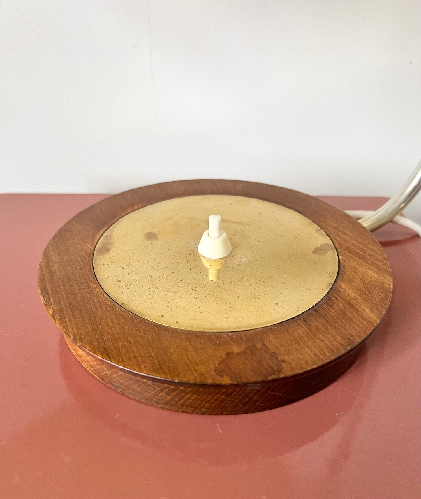 Mid century modern brass & teak table lamp