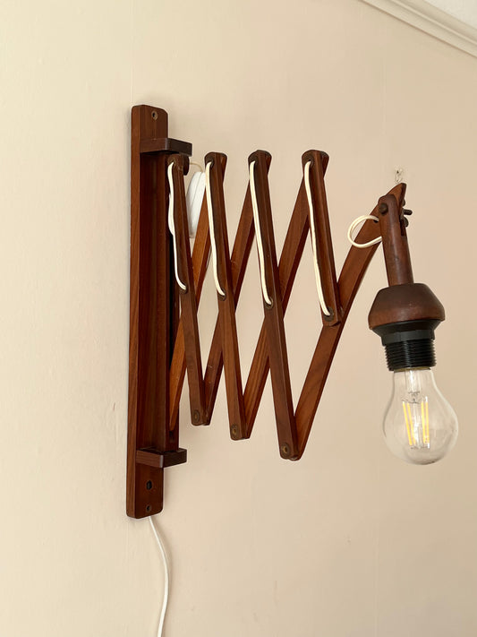 Mid Century XL Teak Scissor Wall Lamp